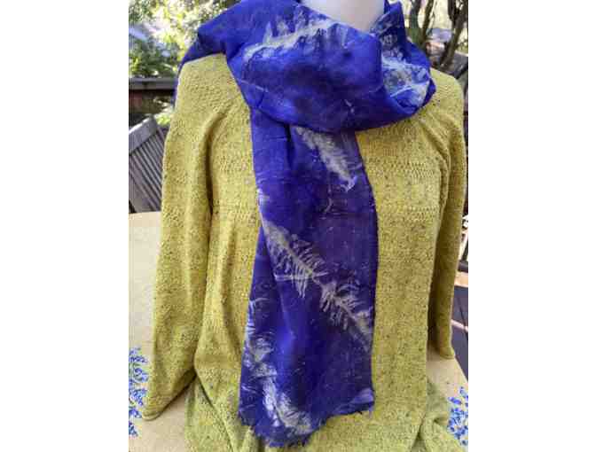 IRIS BLUE ECO-PRINT WOOL GAUZE SCARF