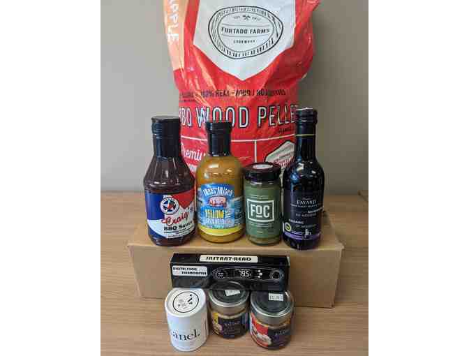 HQ Meats $50.00 Gift Card and Gift basket of rubs and sauces and BBQ wood pellets