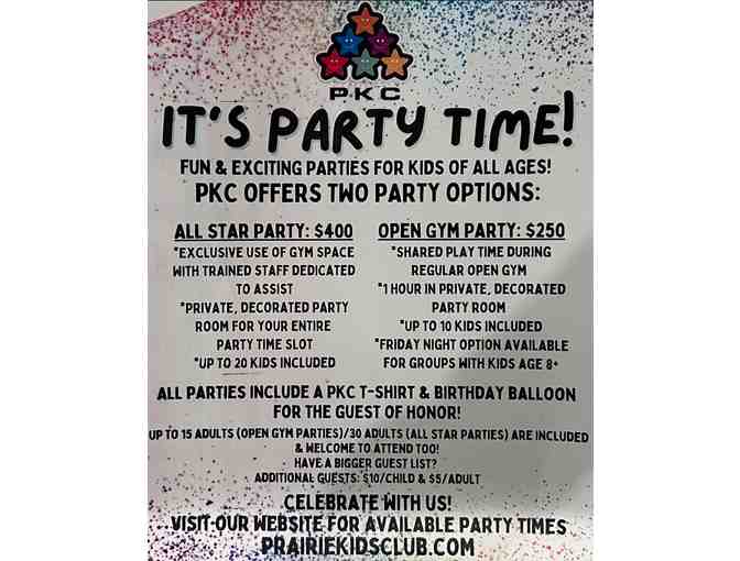 Prairie Kids Club All Star Birthday Party Package