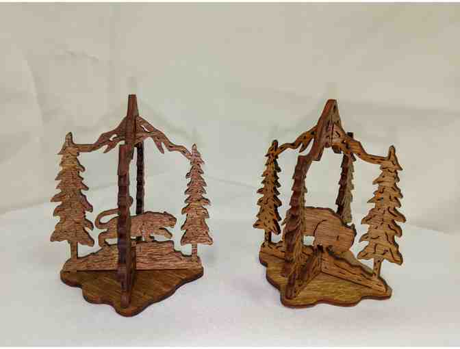 Handmade 3D Wooden Ornaments - Set of 4 (Bird, Bear, Cougar & Buffalo)