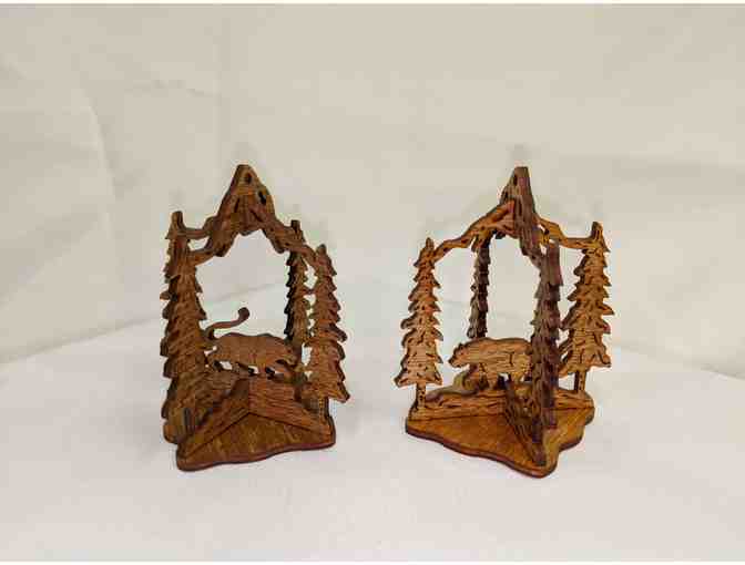 Handmade 3D Wooden Ornaments - Set of 4 (Bird, Fox, Cougar & Bear)
