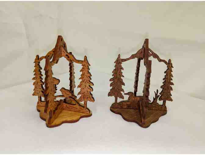 Handmade 3D Wooden Ornaments - Set of 4 (Bird, Duck, Bear & Fox)