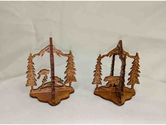 Handmade 3D Wooden Ornaments - Set of 4 (Bird, Bear, Cougar & Buffalo)