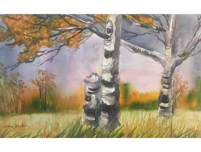 Carolann Dvorak, Fall Aspen Woods 18x11 Watercolor (Framed)