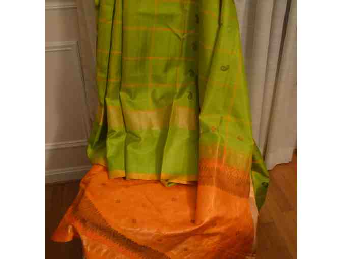 Green & Orange Soft Silk Saree