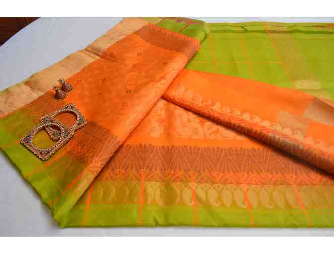 Green & Orange Soft Silk Saree