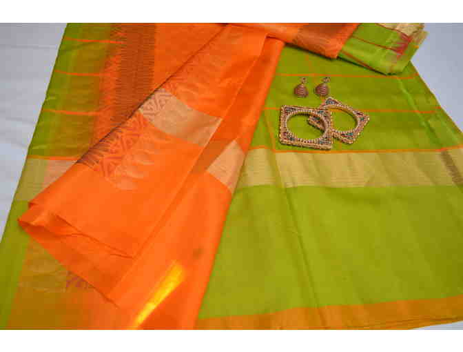 Green & Orange Soft Silk Saree