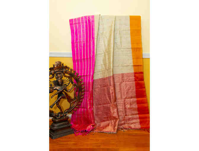 Offwhite/Pink/Yellow Jacquard Silk Saree