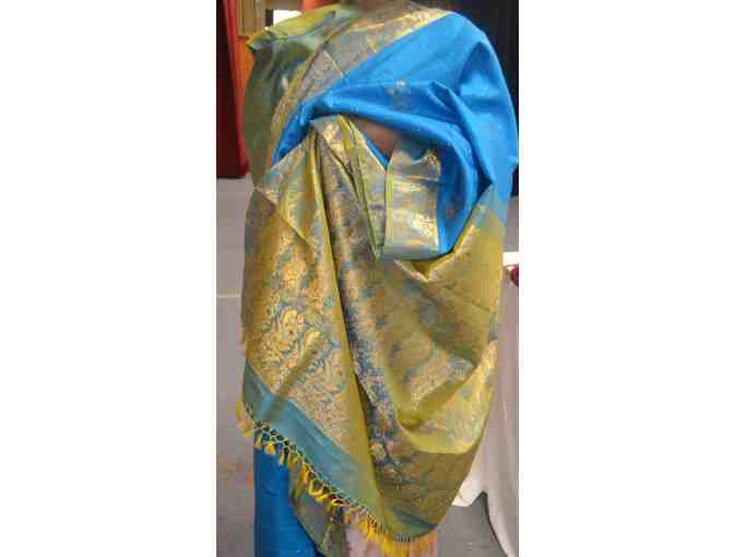 Blue and Green Pure Silk Saree