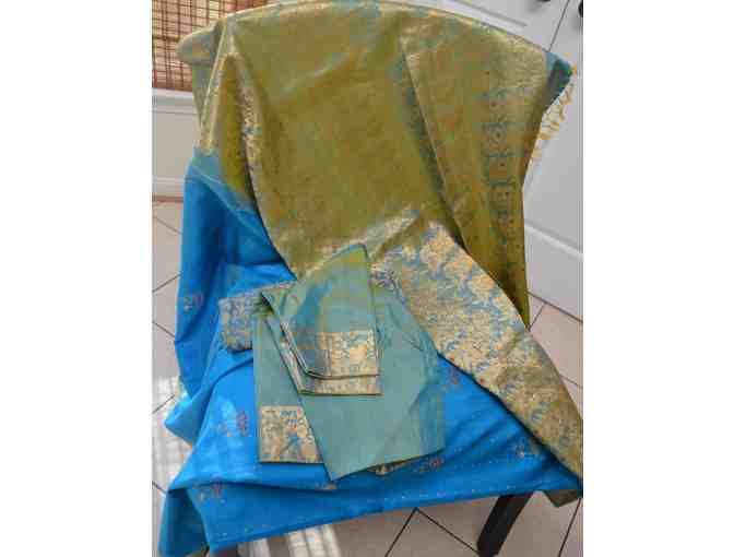 Blue and Green Pure Silk Saree