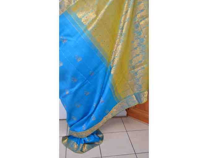 Blue and Green Pure Silk Saree