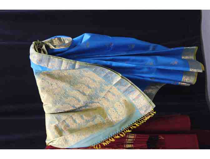 Blue and Green Pure Silk Saree