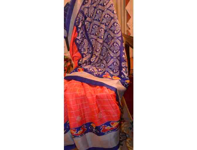 Orange and Blue in Linen Saree
