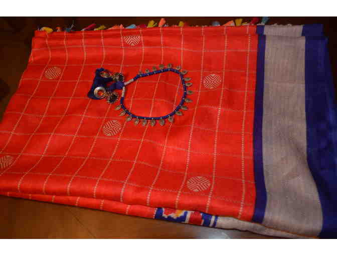 Orange and Blue in Linen Saree