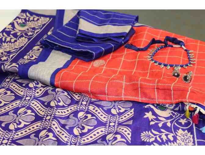 Orange and Blue in Linen Saree