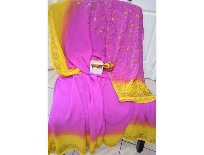 Pale Eggplant with Yellow - Kashmiri Embroidery Saree