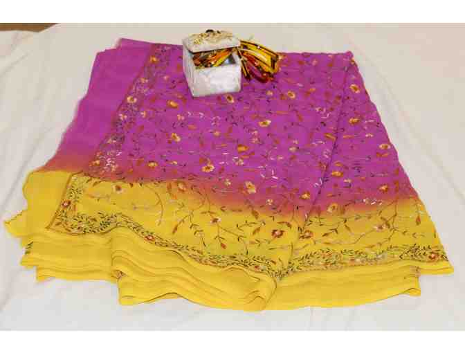Pale Eggplant with Yellow - Kashmiri Embroidery Saree