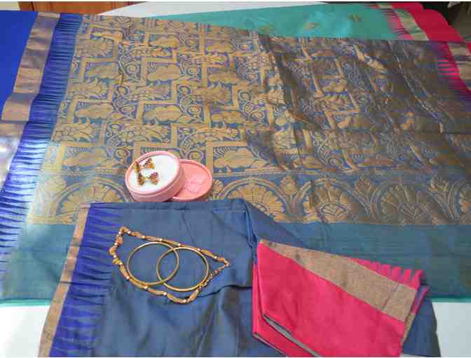 Teal (Ramar color) with dual colored border in Silk Cotton Saree