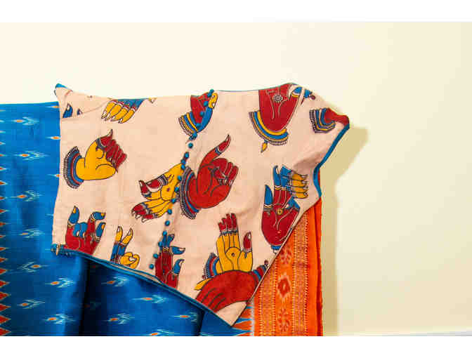 Blue and Orange Maheshwari Silk Saree