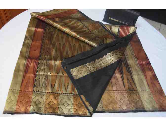 Black/Rust/Gold Benaras Silk Saree