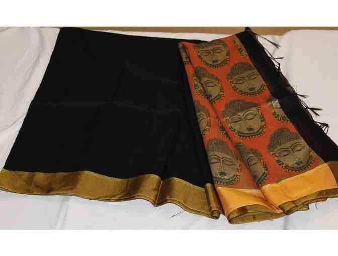 Black Silk Cotton with Budda Print in Pallu Saree