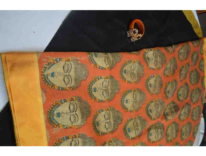 Black Silk Cotton with Budda Print in Pallu Saree