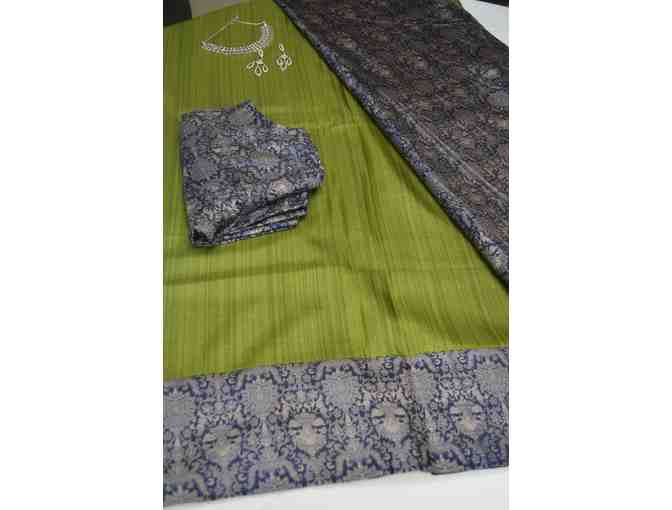 Green and Blue Banana Silk Saree