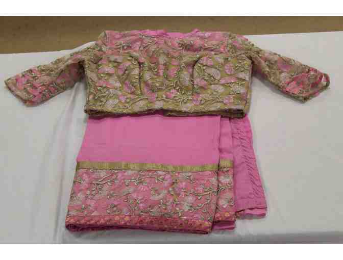 Pink Chiffon with Gold Lace Saree