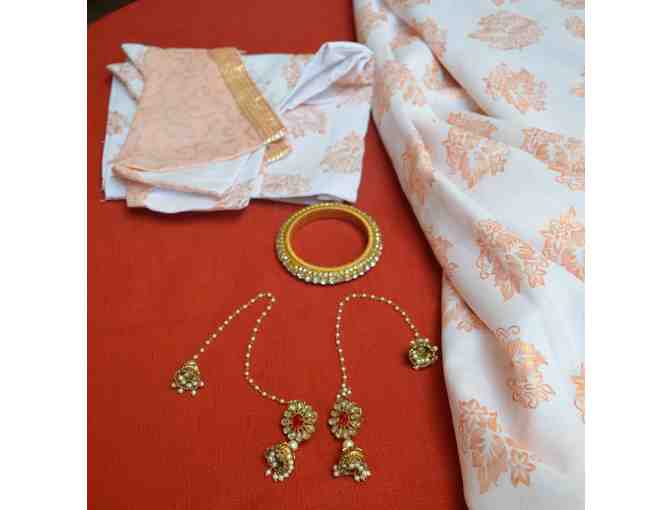 White Saree with Copper Colored Border with Bead Work