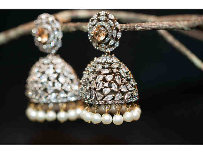 White Stone and Pearl Jhumkas Earrings