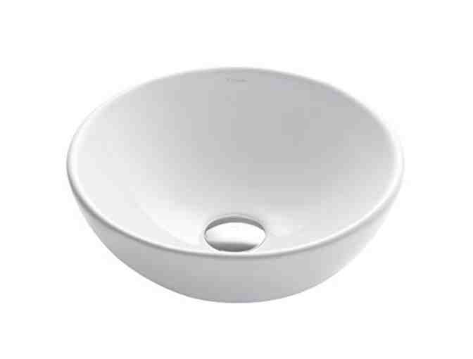 ELAVO white, round, small ceramic Sink w/pop up drain