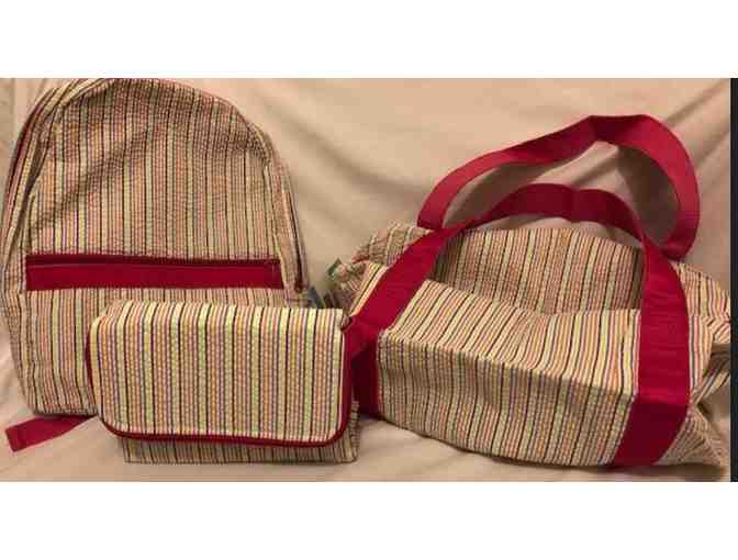 Girls Rainbow Seersucker Print Back to School Kit with Backpack from Apples to Zucchini