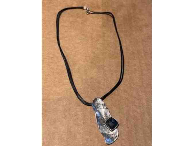Israeli silver with topaz stone on double black cord necklace