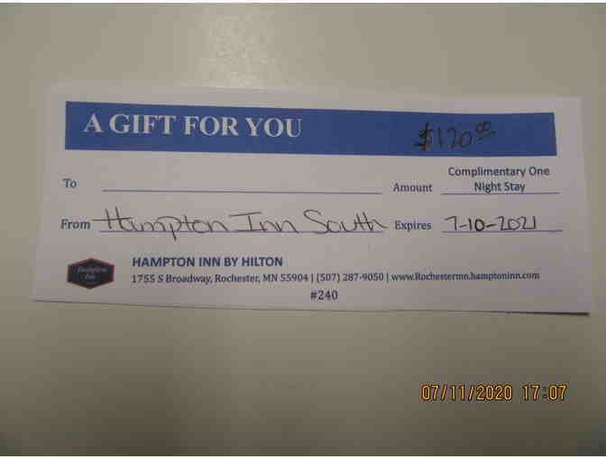 Hampton Inn Rochester South- 1 night stay