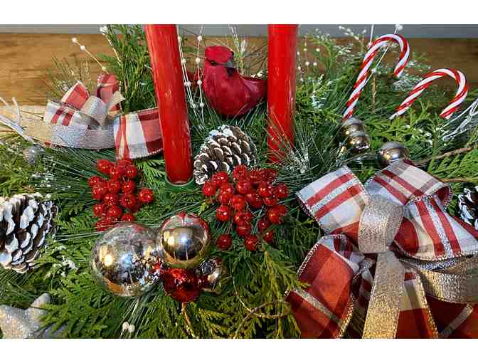 Christmas Fresh Greens Centerpiece with 2 Candles