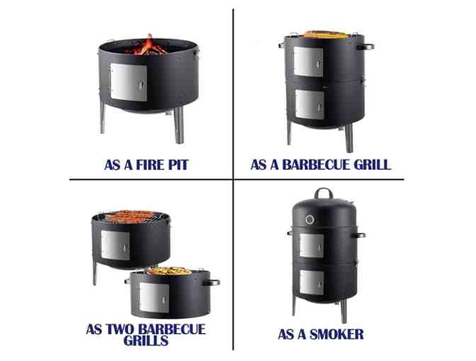 Steel Smoker and Round BBQ Grill Combo