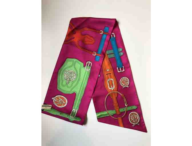 Hermes Fuchsia with Multi Color Maxi Twilly Scarf/Wrap (Color: Fuchsia/Green/Red)