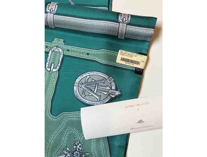 Hermes Canard with Multi Color Maxi Twilly Scarf/Wrap (Color: Canard/Grey/Green)