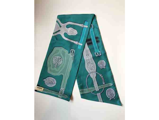 Hermes Canard with Multi Color Maxi Twilly Scarf/Wrap (Color: Canard/Grey/Green)