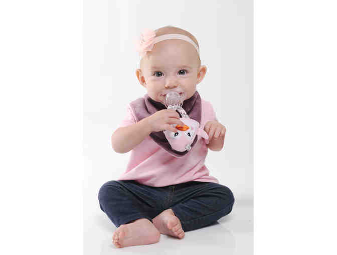 Buddy Bib 3-in-1 Bib/Toy/Pacifier Holder AND Munch Mitt Teething Mitten (ages 3-12 months)