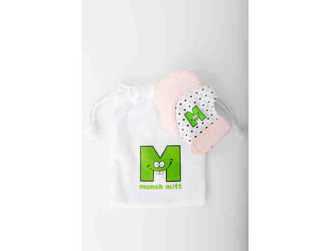 Buddy Bib 3-in-1 Bib/Toy/Pacifier Holder AND Munch Mitt Teething Mitten (ages 3-12 months)