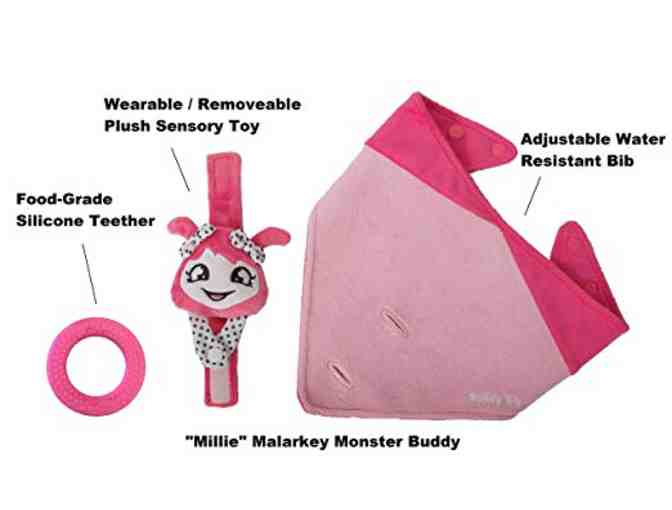 Buddy Bib 3-in-1 Bib/Toy/Pacifier Holder AND Munch Mitt Teething Mitten (ages 3-12 months)