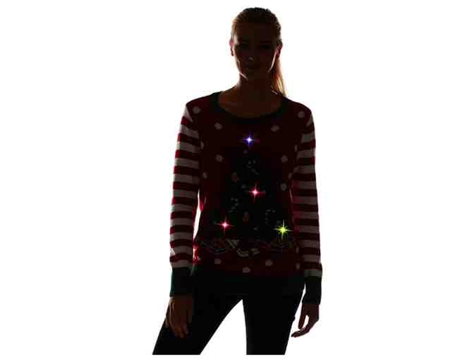 Women's Size Large - Ugly Christmas Sweater with Multi-Colored LED Flashing Lights W/Hat
