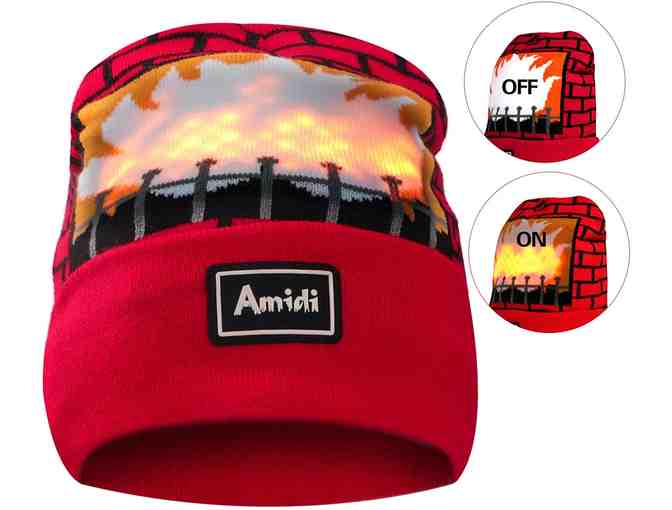 Digital Ugly Christmas Sweater (Crackling Fireplace)- Men's Large and Fireplace Beanie