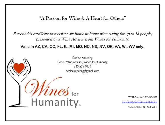 $250 Wines for Humanity Wine Tasting Gift Certificate