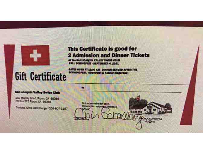 San Joaquin Valley Swiss Club-Admission and Dinner Tickets for 2 to Fall Schwingfest