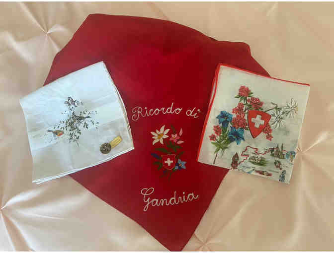 Set of 12 Swiss souvenir and embroidered handkerchiefs