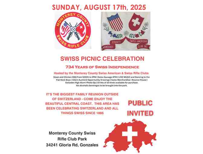 Monterey County Swiss American Picnic Celebration Pair of Tickets