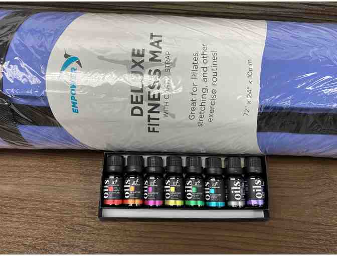 Empower Deluxe Fitness Mat with Carry Strap and TOP 8 Essential Oil Set (Package)