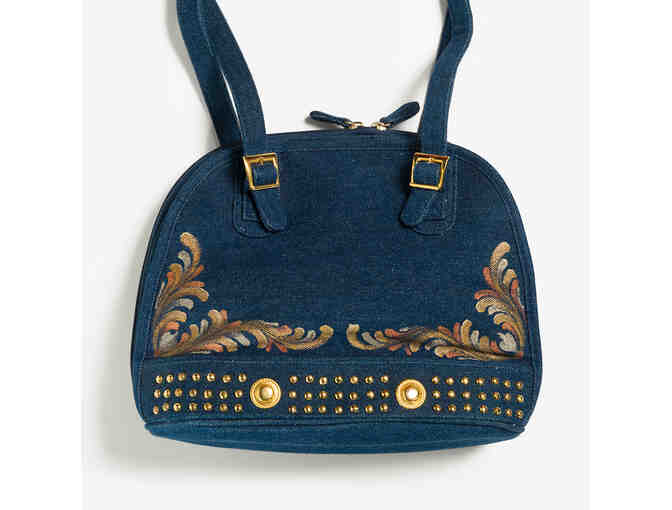 Denim purse with rosemaling with gold embellishments - Photo 1